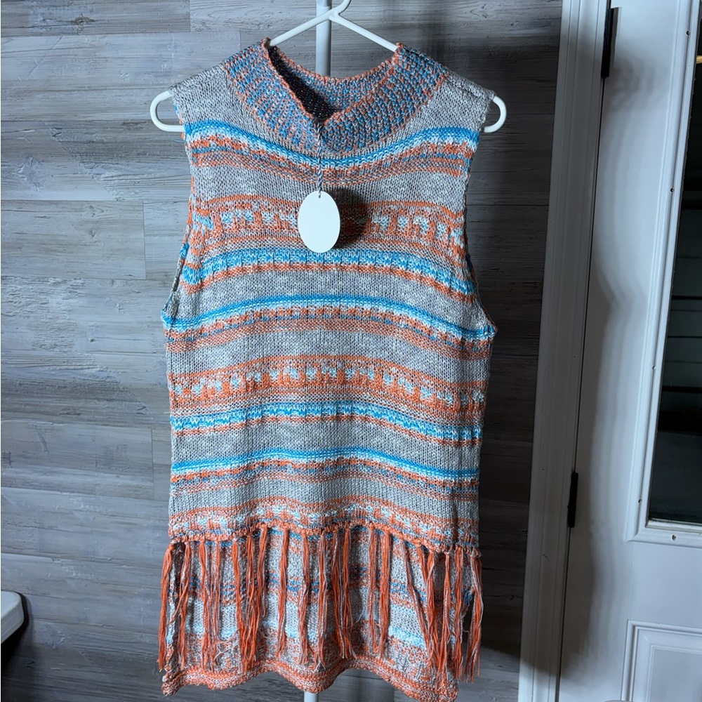 Hayden Orange and Blue Striped Fringe Tunic 1135